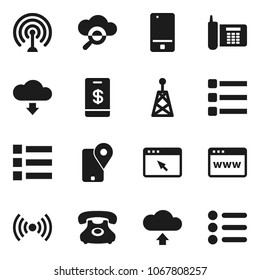 Flat vector icon set - phone vector, traking, antenna, mobile, cloud glass, browser, menu, upload, download, wireless, tap pay