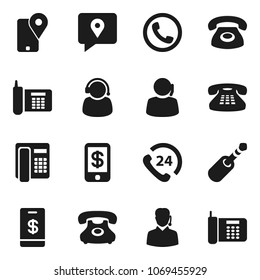 Flat vector icon set - phone vector, 24, support, traking, classic, jack, tap pay