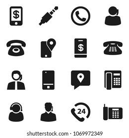 Flat vector icon set - phone 24 vector, support, traking, mobile, classic, jack, tap pay