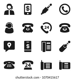Flat vector icon set - phone vector, 24, support, traking, classic, jack, tap pay