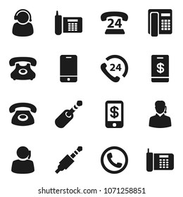 Flat vector icon set - phone vector, 24, support, mobile, jack, tap pay