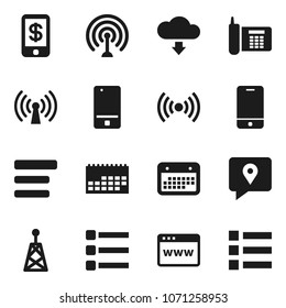 Flat vector icon set - phone vector, traking, calendar, antenna, mobile, browser, menu, cloud download, wireless, tap pay