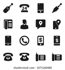 Flat vector icon set - phone vector, 24, traking, mobile, classic, jack, support, tap pay