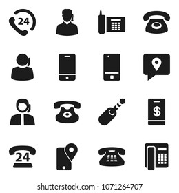 Flat vector icon set - phone vector, 24, support, traking, mobile, classic, jack, tap pay