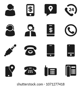 Flat vector icon set - phone vector, 24, support, traking, mobile, classic, jack, tap pay