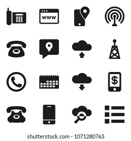 Flat vector icon set - phone vector, traking, calendar, antenna, mobile, cloud glass, browser, upload, download, tap pay, menu