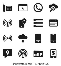 Flat vector icon set - phone vector, traking, calendar, antenna, mobile, cloud glass, browser, menu, upload, wireless, tap pay