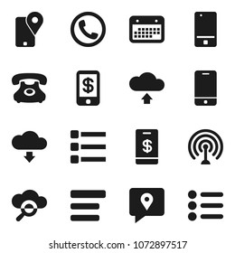 Flat vector icon set - phone vector, traking, calendar, antenna, mobile, cloud glass, menu, upload, download, tap pay