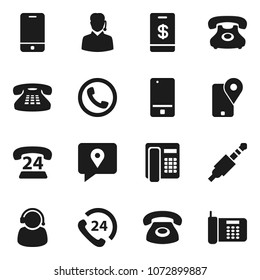 Flat vector icon set - phone vector, 24, traking, mobile, classic, jack, support, tap pay
