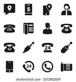 Flat vector icon set - phone vector, 24, support, traking, mobile, classic, jack, tap pay