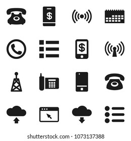 Flat vector icon set - phone vector, calendar, antenna, mobile, browser, cloud upload, download, wireless, tap pay, menu