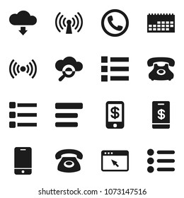 Flat vector icon set - phone vector, calendar, mobile, cloud glass, browser, menu, download, wireless, tap pay