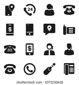 Flat vector icon set - phone vector, 24, support, traking, mobile, classic, jack, tap pay