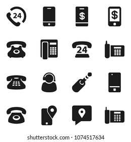 Flat vector icon set - phone vector, 24, traking, mobile, classic, jack, support, tap pay