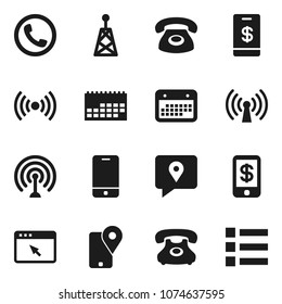 Flat vector icon set - phone vector, traking, calendar, antenna, mobile, browser, wireless, tap pay, menu