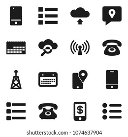 Flat vector icon set - phone vector, traking, calendar, antenna, mobile, cloud glass, menu, upload, wireless, tap pay