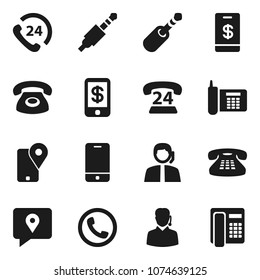 Flat vector icon set - phone vector, 24, support, traking, mobile, classic, jack, tap pay