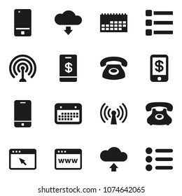 Flat vector icon set - phone vector, calendar, antenna, mobile, browser, menu, cloud upload, download, wireless, tap pay