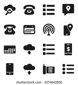Flat vector icon set - phone vector, traking, calendar, antenna, mobile, cloud glass, menu, upload, download, tap pay