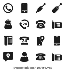 Flat vector icon set - phone vector, 24, support, traking, mobile, classic, jack