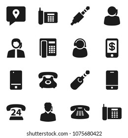 Flat vector icon set - phone vector, 24, support, traking, mobile, classic, jack, tap pay