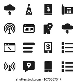 Flat vector icon set - phone vector, traking, calendar, antenna, mobile, browser, menu, cloud upload, download, wireless, tap pay