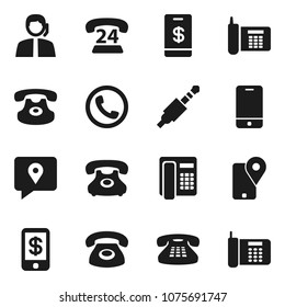 Flat vector icon set - phone vector, 24, support, traking, mobile, classic, jack, tap pay