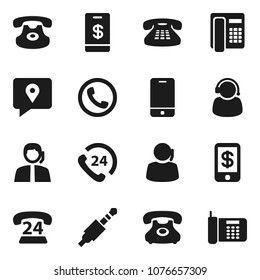 Flat vector icon set - phone vector, 24, support, traking, mobile, classic, jack, tap pay
