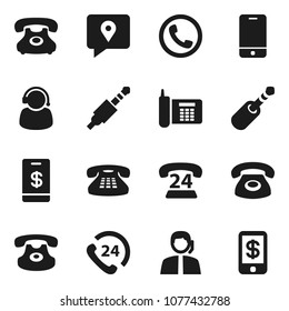 Flat vector icon set - phone vector, 24, support, traking, mobile, classic, jack, tap pay