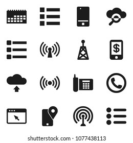 Flat vector icon set - phone vector, traking, calendar, antenna, mobile, cloud glass, browser, menu, upload, wireless, tap pay