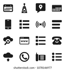 Flat vector icon set - phone vector, traking, calendar, antenna, mobile, cloud glass, browser, menu, upload, wireless