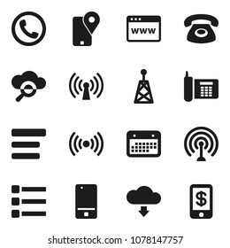 Flat vector icon set - phone vector, traking, calendar, antenna, mobile, cloud glass, browser, menu, download, wireless, tap pay