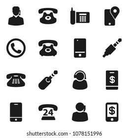 Flat vector icon set - phone vector, 24, support, traking, mobile, classic, jack, tap pay