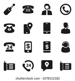 Flat vector icon set - phone vector, 24, support, traking, mobile, classic, jack, tap pay