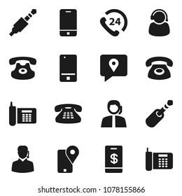 Flat vector icon set - phone vector, 24, support, traking, mobile, classic, jack, tap pay