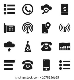 Flat vector icon set - phone vector, traking, calendar, antenna, mobile, cloud glass, menu, upload, wireless, tap pay
