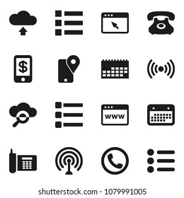 Flat vector icon set - phone vector, traking, calendar, antenna, cloud glass, browser, menu, upload, wireless, tap pay