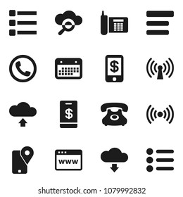 Flat vector icon set - phone vector, traking, calendar, cloud glass, browser, menu, upload, download, wireless, tap pay