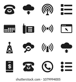 Flat vector icon set - phone vector, calendar, antenna, cloud glass, browser, menu, upload, download, wireless, tap pay