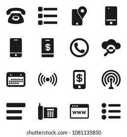 Flat vector icon set - phone vector, traking, calendar, antenna, mobile, cloud glass, browser, menu, wireless, tap pay