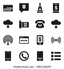 Flat vector icon set - phone vector, traking, calendar, antenna, mobile, browser, cloud upload, download, wireless, tap pay, menu