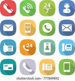 flat vector icon set - phone vector, call, 24 7, center, mail, wireless, identity card, intercome, envelope, office