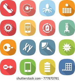 flat vector icon set - phone vector, cell corection, virus, sun power, wireless, battery charge, dna modify, artificial insemination, chromosomes, sperm, electron, solar panel