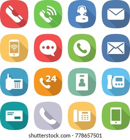 flat vector icon set - phone vector, call, center, mail, wireless, balloon, 24, identity card, intercome, envelope, office