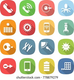 flat vector icon set - phone vector, call, cell corection, virus, sun power, wireless, dna modify, artificial insemination, chromosomes, sperm, electron, battery, solar panel