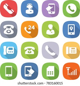 flat vector icon set - phone vector, call center, touch, 24, support manager, mobile location, intercome, office, touchscreen, sim card, antenna signal