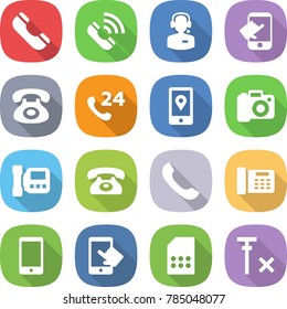 flat vector icon set - phone vector, call, center, touch, 24, mobile location, camera, intercome, office, touchscreen, sim card, no signal