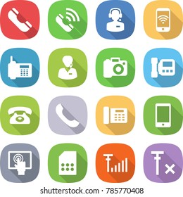 flat vector icon set - phone vector, call, center, wireless, support manager, camera, intercome, office, touchscreen, sim card, antenna signal, no