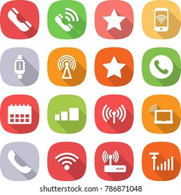 flat vector icon set - phone vector, call, star, wireless, smart watch, antenna, calendar, sorting, laptop wifi, router, signal