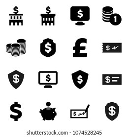 Flat vector icon set - piggy bank vector, coin stack, check, building, dollar shield, monitor, pound, sign